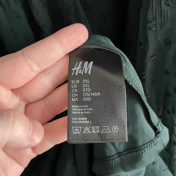 H & M Divided Women Plus 3XL Green Swiss Dot Sheer Long Sleeve Blouson Dress NWT - Picture 8 of 11